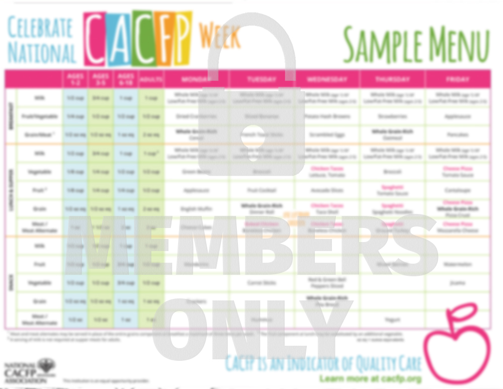 2019 CACFP Week Sample Cycle WM