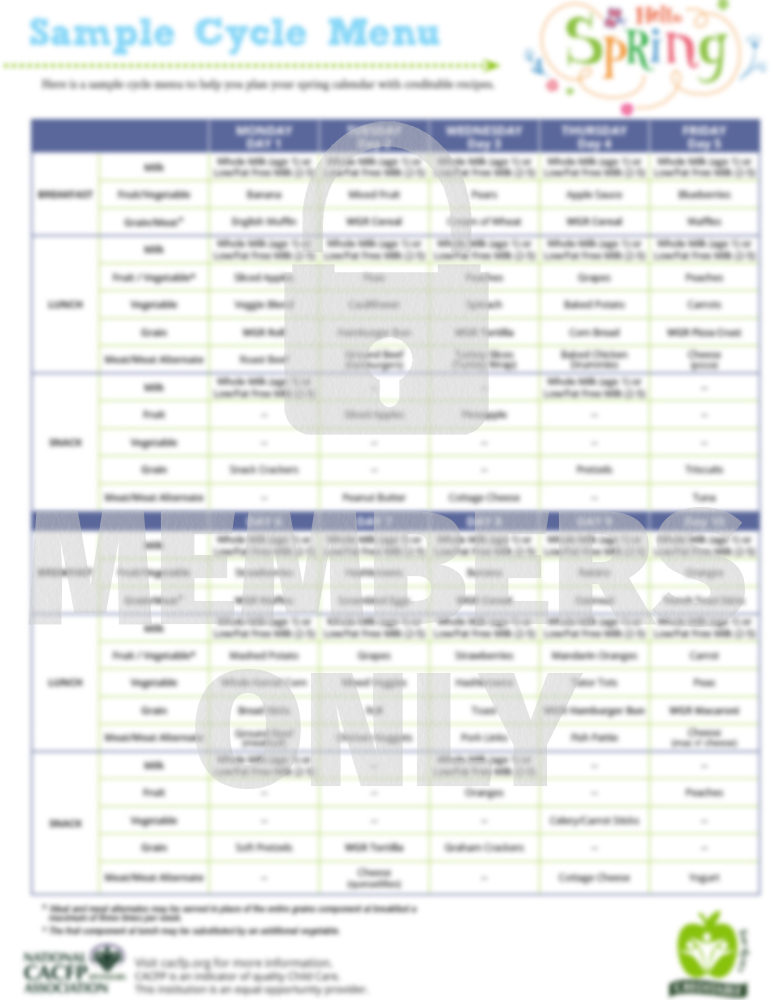 Spring Cycle Menu WM